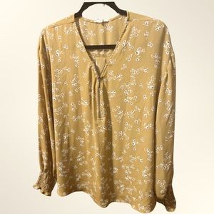 Maurice’s Mustard yellow floral blouse with half zipper